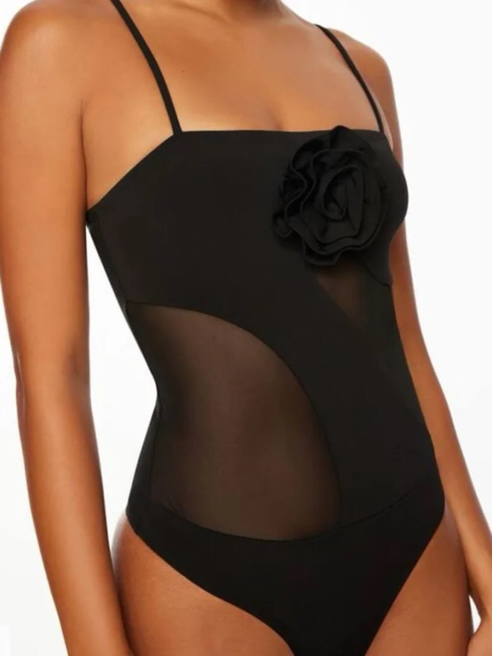 NWT Dynamite Black Rosette Mesh Cutout Bodysuit
